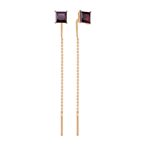 Серьги из золота с гранатами С120-7158Гр Серьги продевки (Au 585)