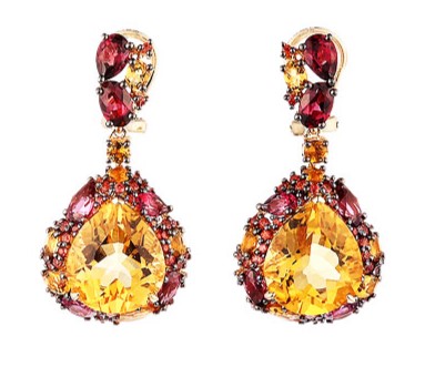 Серьги из желтого золота с цитринами и сапфирами  23200130583 Серьги (Au 585)