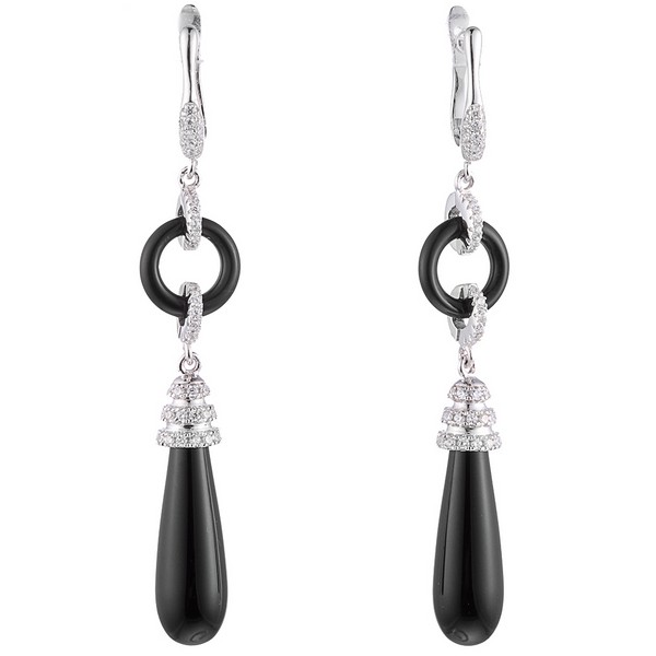 Серьги из серебра  с ониксами 2860006003314 Серьги (Ag 925)