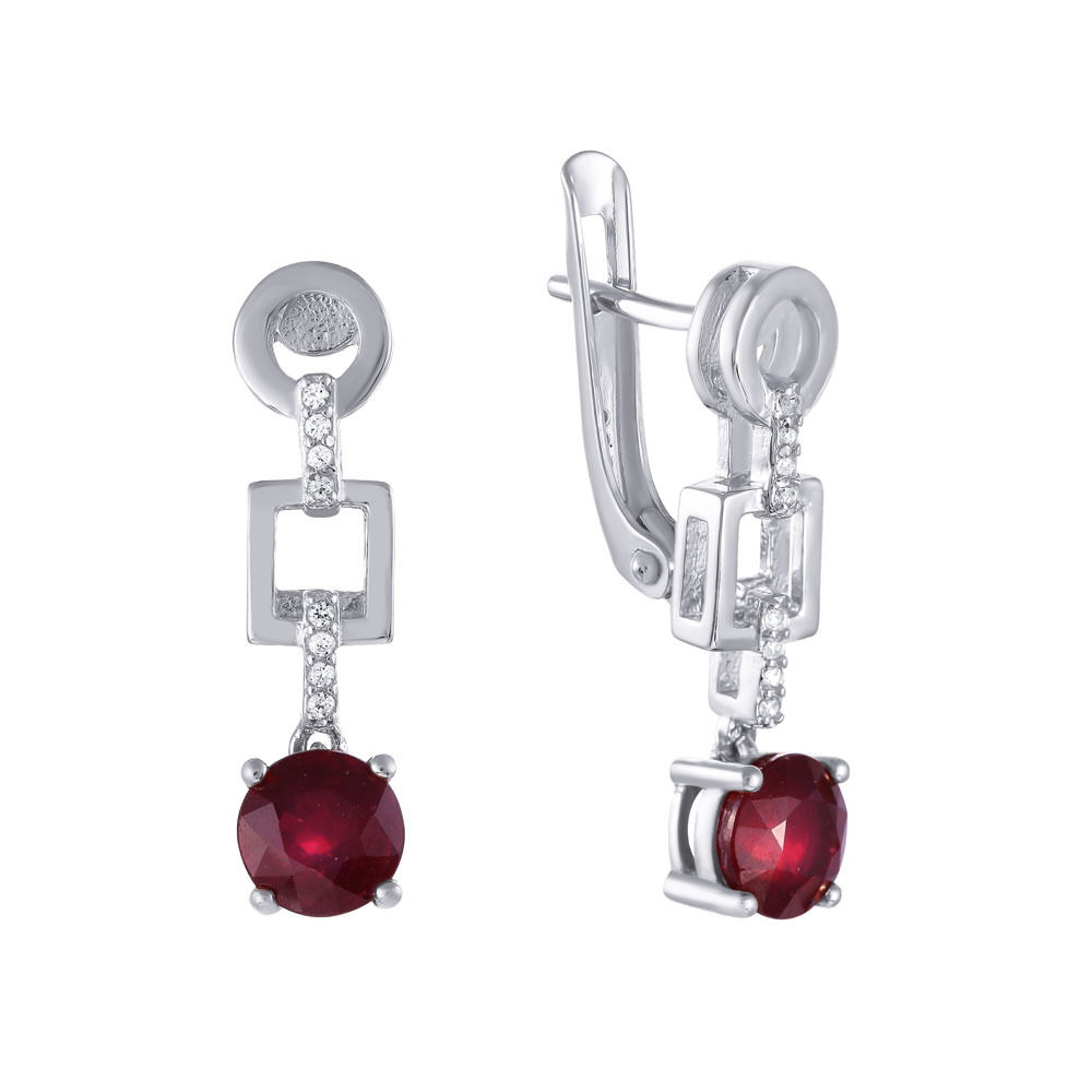 Серьги из серебра с корундами 2580003057904 Серьги (Ag 925)