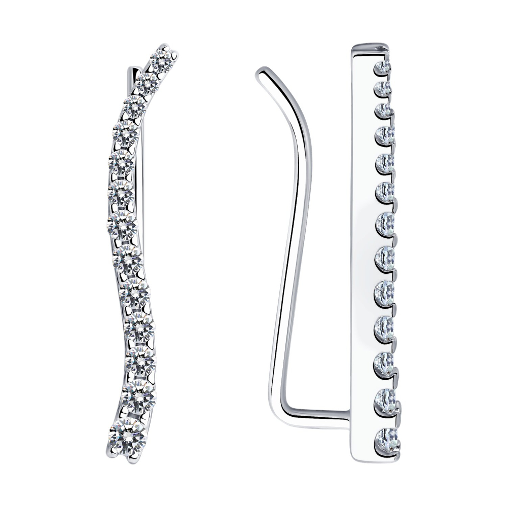 Серьги зажимы из серебра с фианитами 94021771 Серьги (Ag 925)