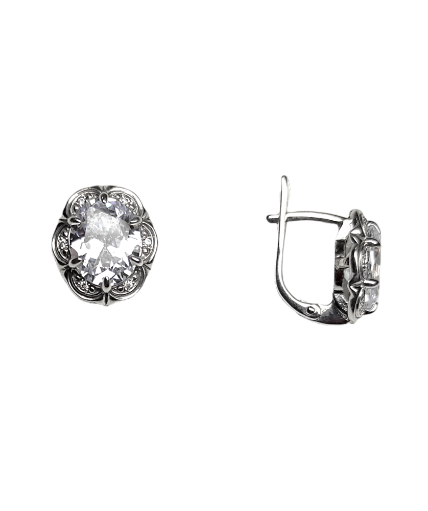Серьги из серебра с горным хрусталем и фианитами  00218-231 Серьги (Ag 925)