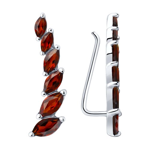 Серьги зажимы из серебра с гранатами 92021349 Серьги (Ag 925)