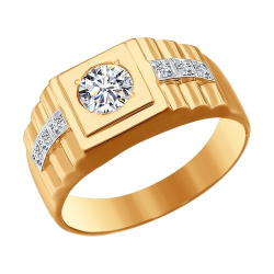 Печатка из золота с фианитами 014779 Печатка (Au 585)