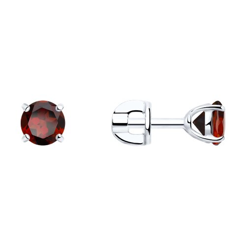 Серьги пусеты из серебра с гранатами 92021088 Серьги (Ag 925)