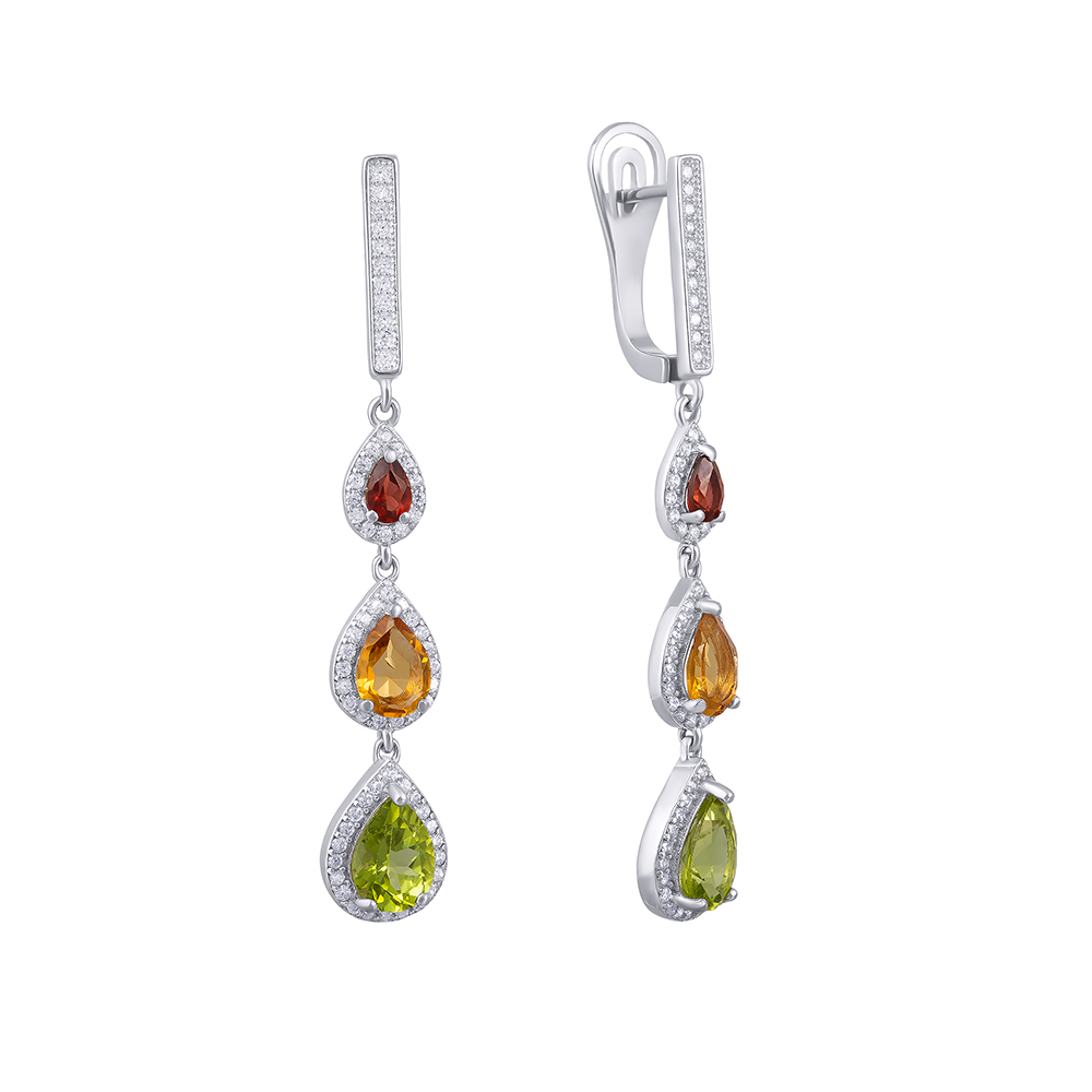 Серьги длинные из серебра с миксом камней 3240001164603 Серьги (Ag 925)