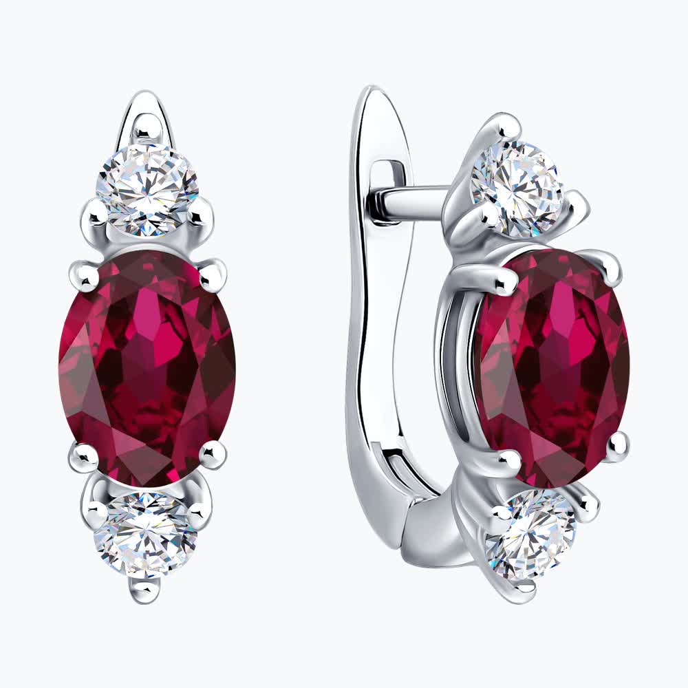 Серьги из серебра с рубинами и фианитами 64020013 Серьги (Ag 925)