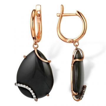 Серьги из золота с ониксом и фианитами 2180653 Серьги (Au 585)