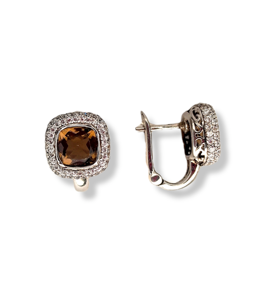 Серьги из серебра с цитринами и фианитами 0100001008503 Серьги (Ag 925)