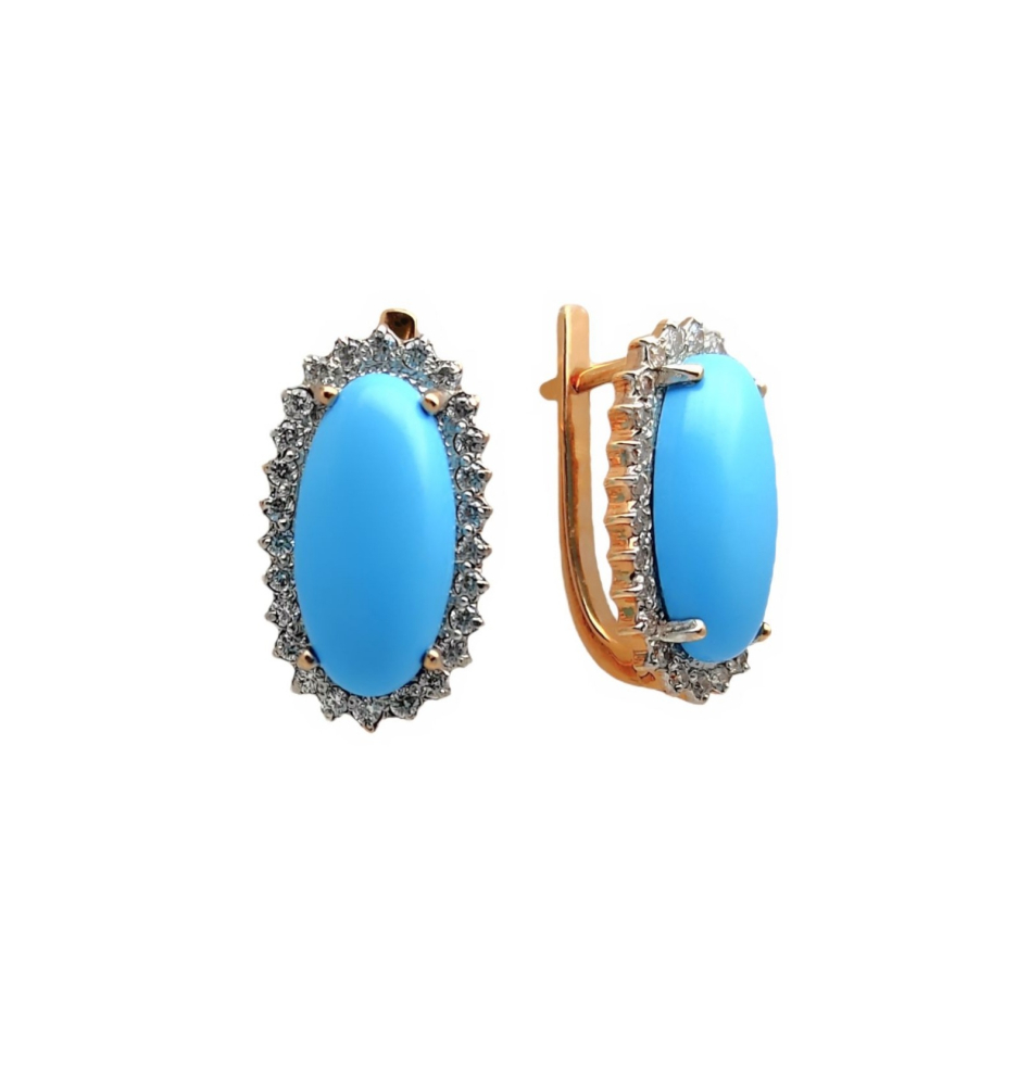 Серьги из золота с бирюзой и фианитами 2771476 Серьги (Au 585)
