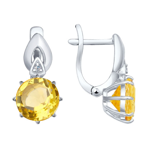 Серьги из серебра с цитринами и фианитами 92021221 Серьги (Ag 925)