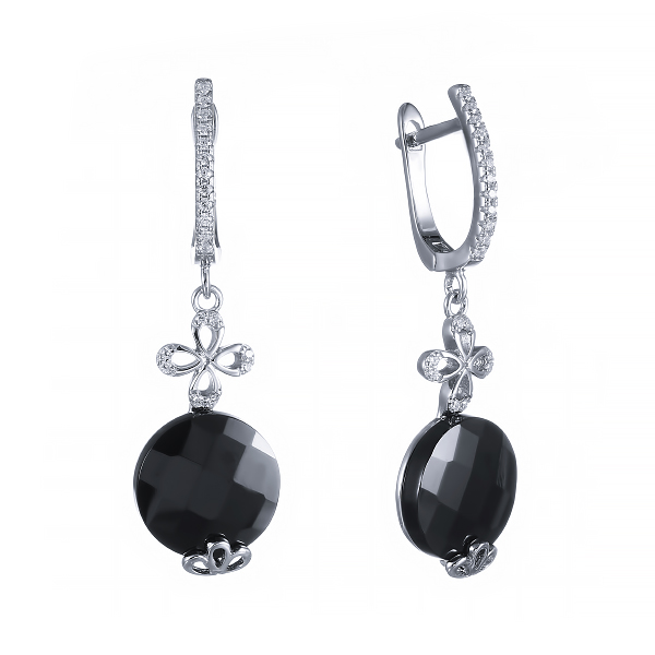 Серьги из серебра с керамикой и кубическими циркониями 2120001065303 Серьги (Ag 925)