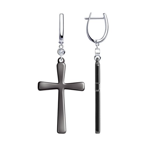 Серьги из серебра с керамикой и фианитами 94023954 Серьги (Ag 925)
