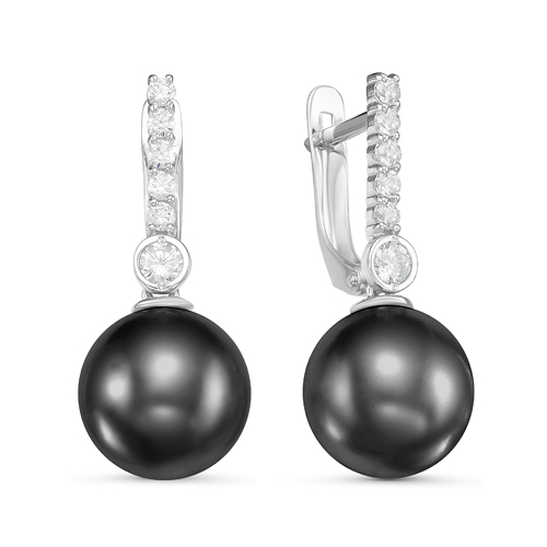 Серьги из серебра с жемчугом SWAROVSKI и фианитами с126563 Серьги (Ag 925)