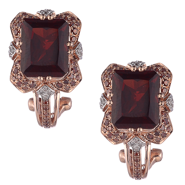 Серьги из золота с гранатами и бриллиантами 08500321075 Серьги (Au 585)