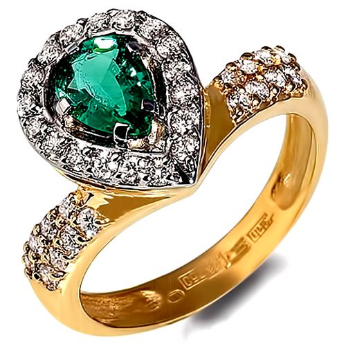 Кольцо из желтого золота с изумрудом и бриллиантами R02-D-LRM49013E Кольцо (Au 585)