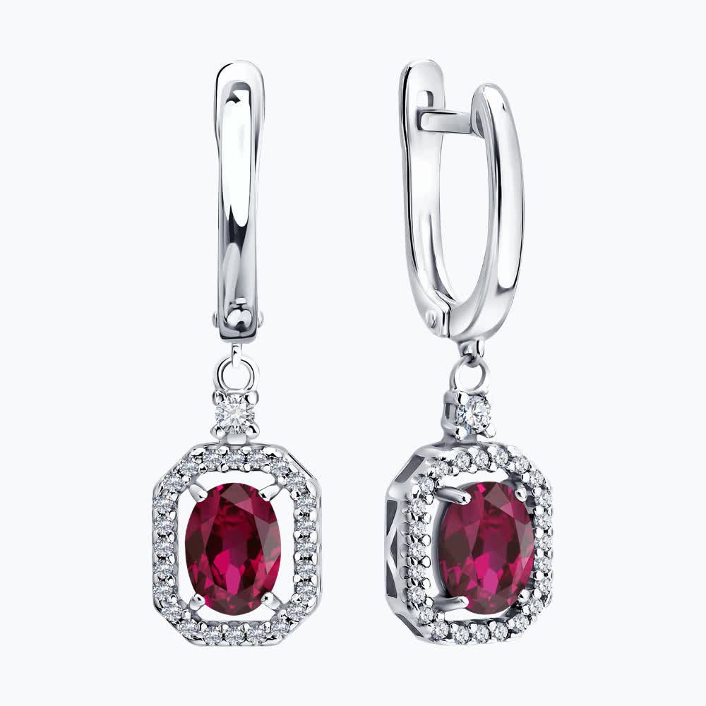 Серьги из серебра с рубинами и фианитами 64020014 Серьги (Ag 925)