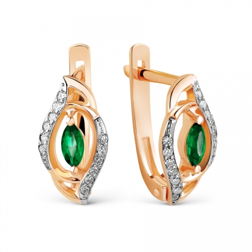  Серьги из золота с изумрудами и бриллиантами 2020006 Серьги (Au 585)
