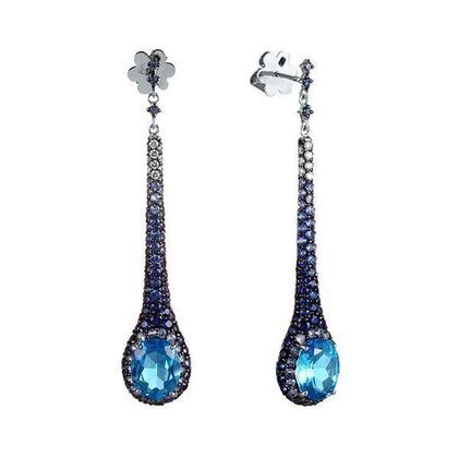 Серьги из белого золота с топазами и миксом драгоценных камней 23200151978 Серьги (Au 585)