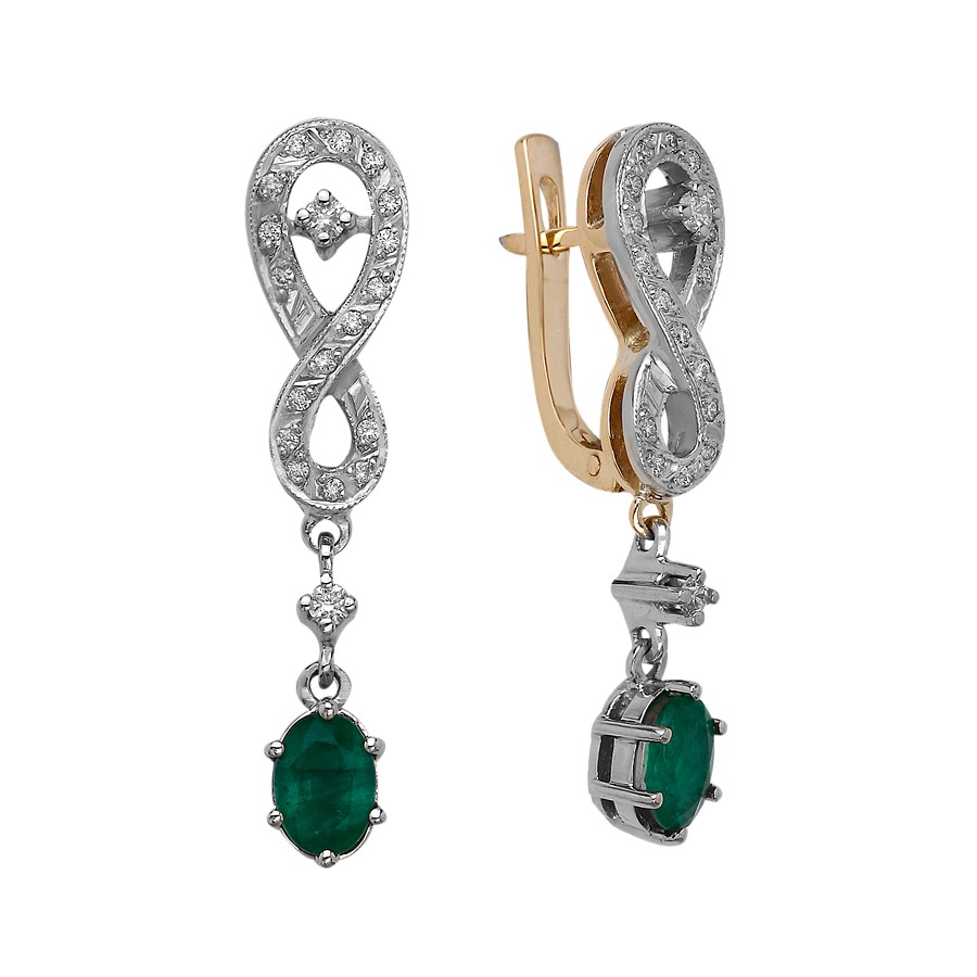 Серьги из желтого золота с изумрудами и бриллиантами 6235 Серьги (Au 585)