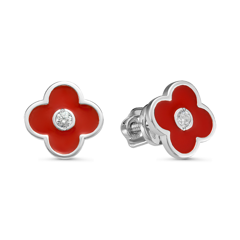 Серьги из серебра c фианитами и эмалью с950086 Серьги пусеты (Ag 925)