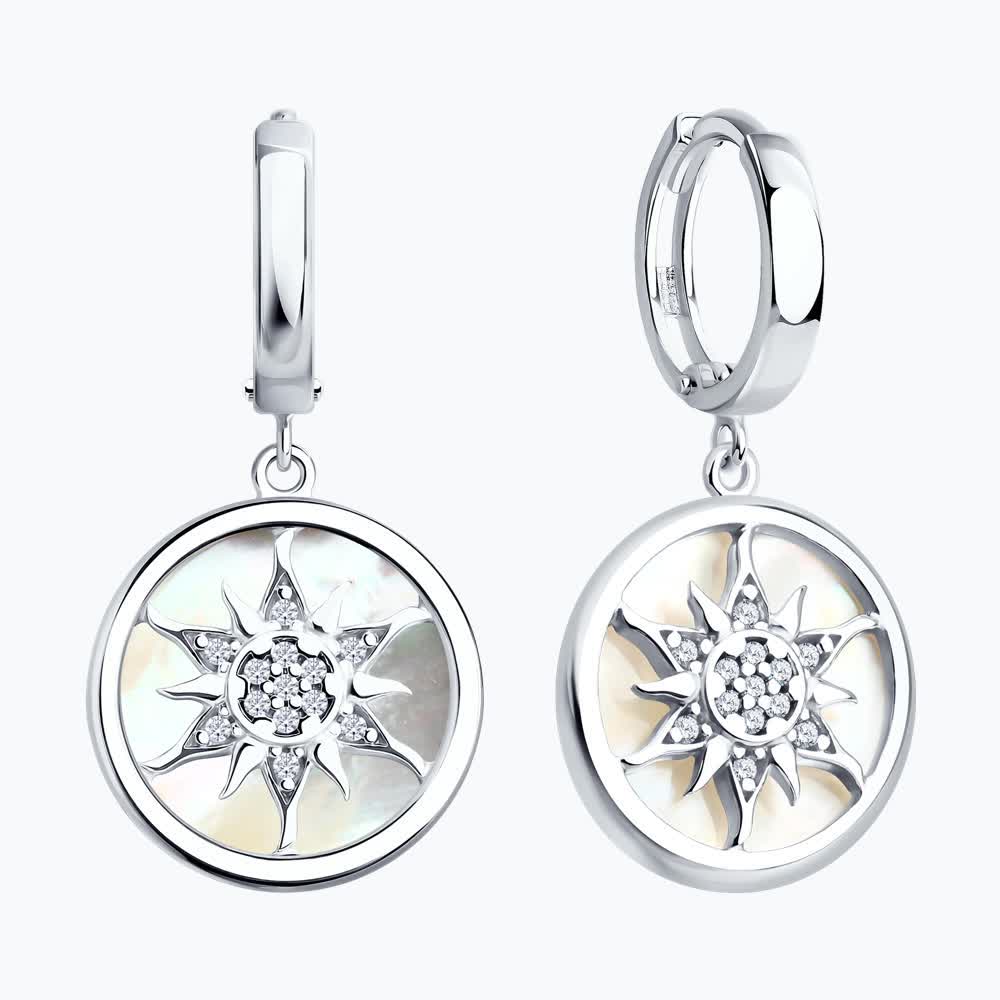 Серьги из серебра с перламутром и фианитами 83020477 Серьги (Ag 925)