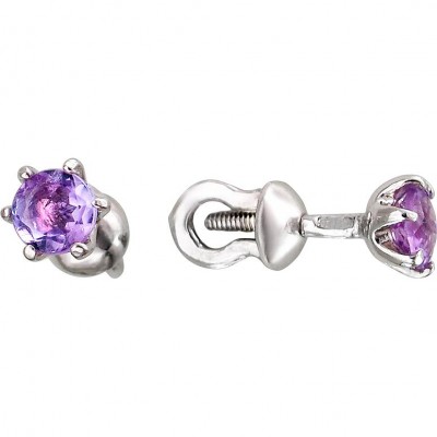 Серьги из серебра с аметистами 21797102 Серьги пусеты (Ag 925)