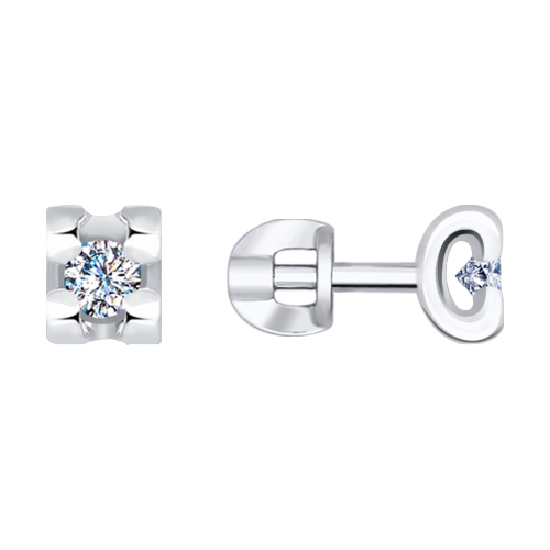 Серьги из белого золота c бриллиантами 99800170013 Серьги пусеты (Au 585)