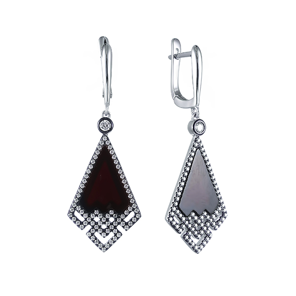 Серьги из серебра  с ониксами 0140006044803 Серьги (Ag 925)