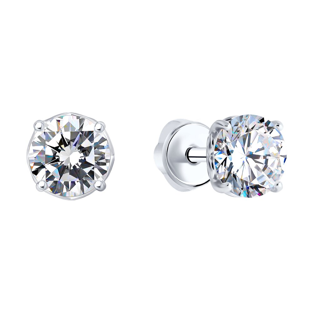 Серьги пусеты из серебра с фианитами 94025221 Серьги (Ag 925)