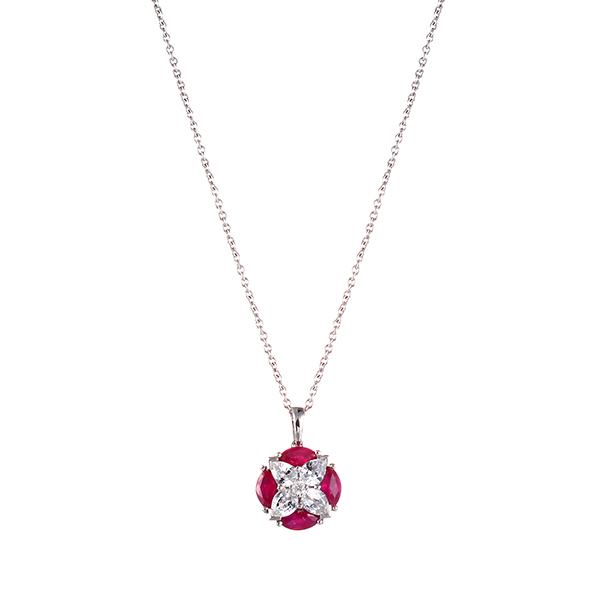 Колье из белого золота с бриллиантом и рубинами 04200471748 Колье (Au 585)