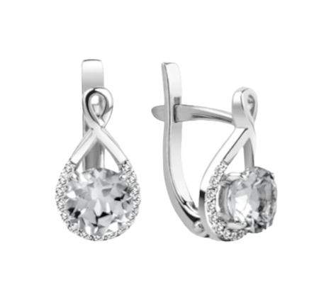 Серьги из серебра с горным хрусталем и фианитами  00004-231 Серьги (Ag 925)