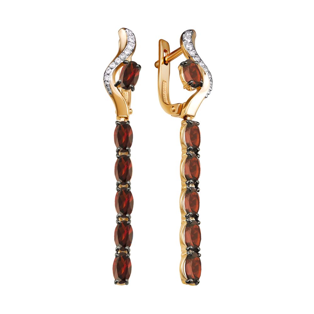 Серьги из золота с гранатами и фианитами С125-5590Гр Серьги (Au 585)