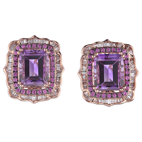 Серьги из золота с бриллиантами и аметистом 08500280489 Серьги (Au 585)