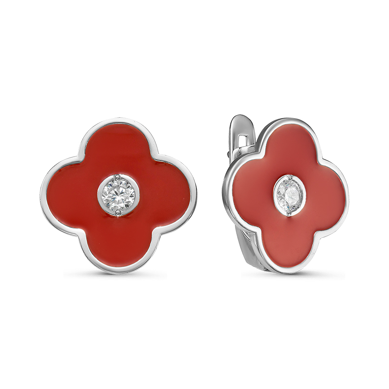  Серьги из серебра с фианитами и эмалью с920439 Серьги (Ag 925)