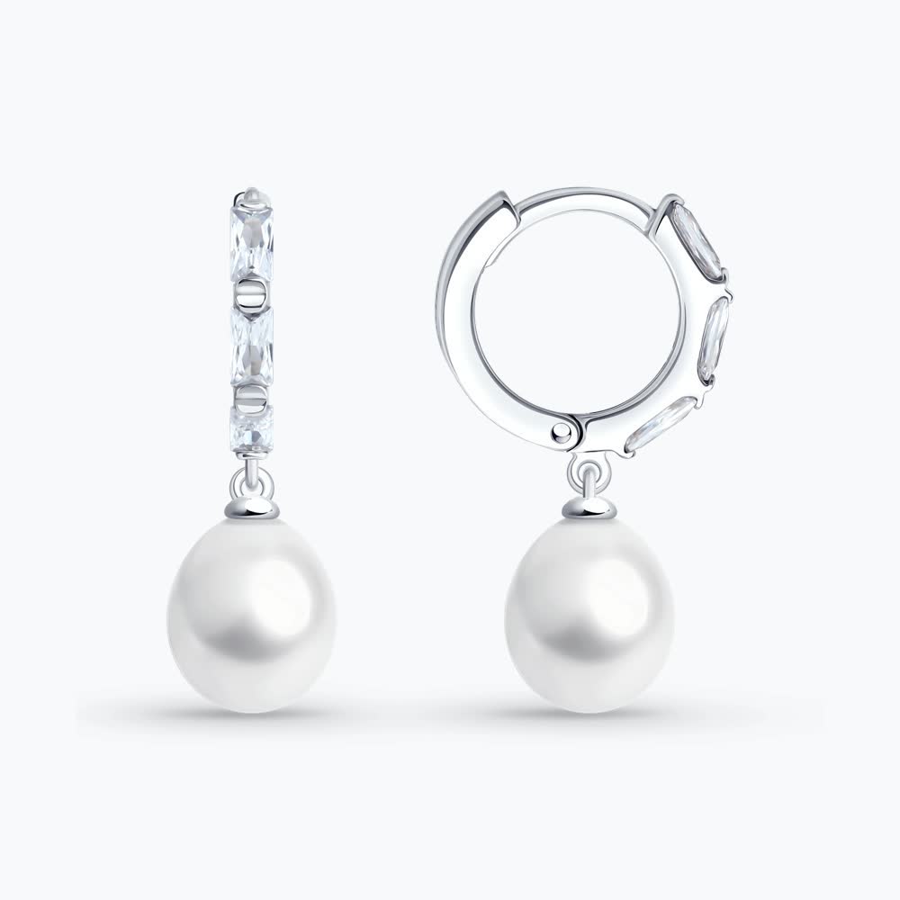 Серьги из серебра с жемчугом и фианитами 92022950 Серьги (Ag 925)