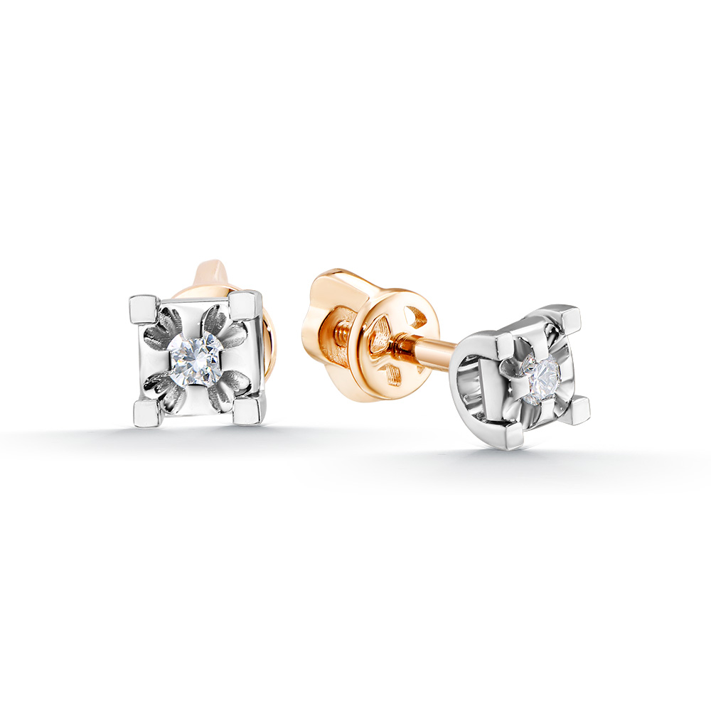 Серьги пусеты из золота с бриллиантами 154-612-100 Серьги (Au 585)