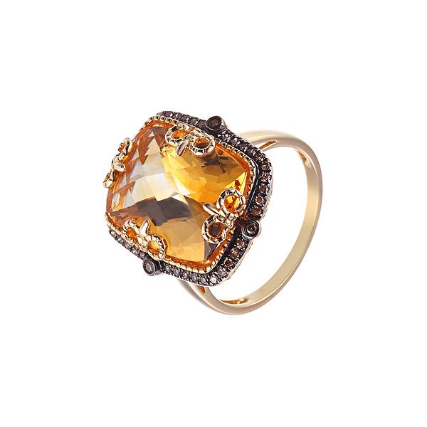 Кольцо из желтого золота с цитрином и бриллиантами 08500280266 Кольцо (Au 585)