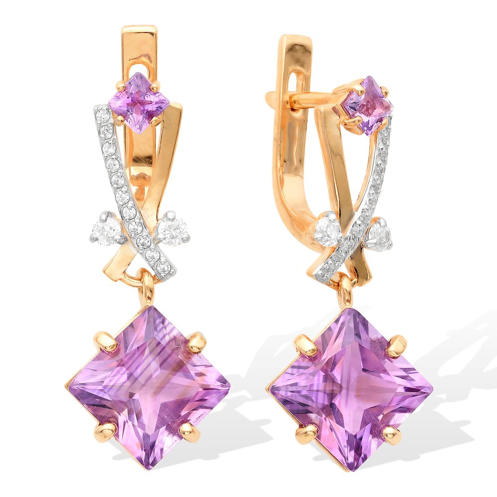 Серьги из золота с аметистами и фианитами С122-1121Ам Серьги (Au 585)