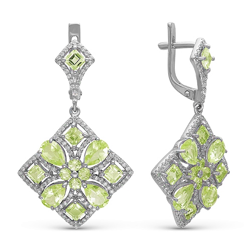 Серьги из серебра с хризолитами и фианитами С620-2026Хр Серьги (Ag 925)