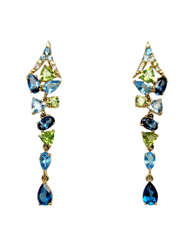 Серьги из желтого золота с миксом камней С320-2132М4 Серьги (Au 585)