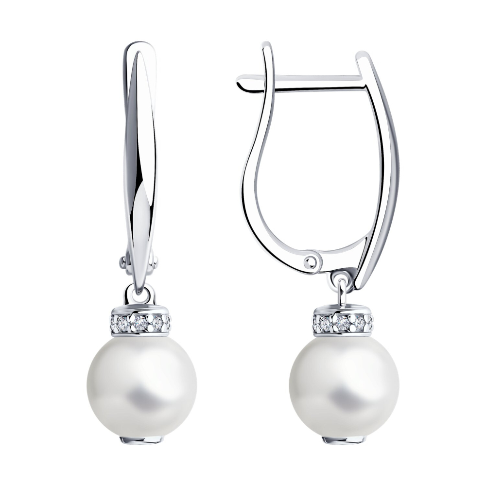 Серьги из серебра с жемчугом и фианитами 94026062 Серьги (Ag 925)