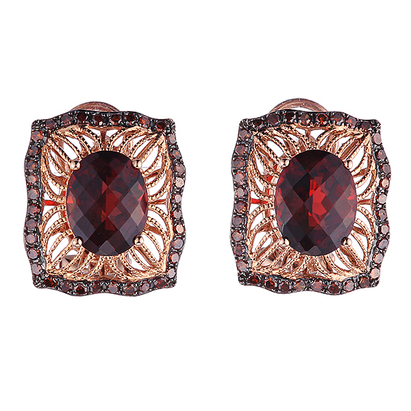 Серьги из золота с гранатами и бриллиантами 08500280291 Серьги (Au 585)