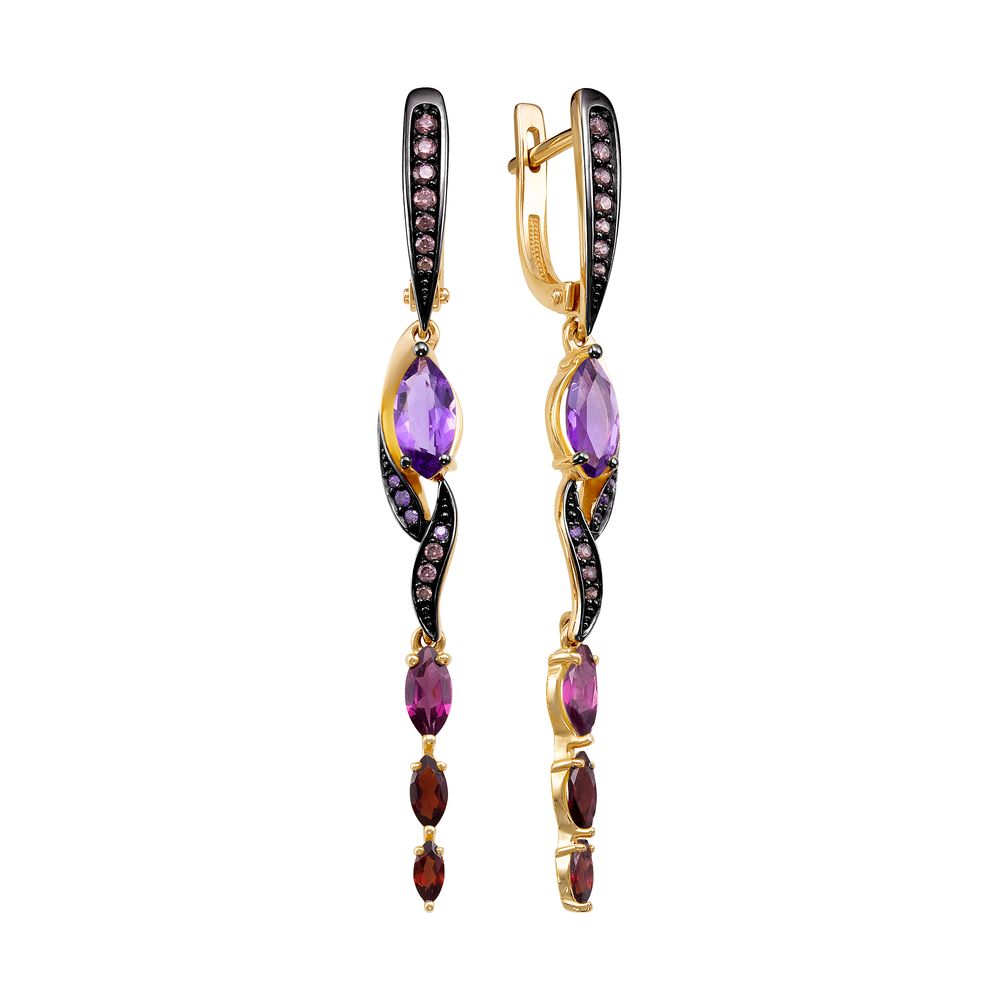 Серьги из золота с аметистами и фианитами С124-5495М7 Серьги (Au 585)