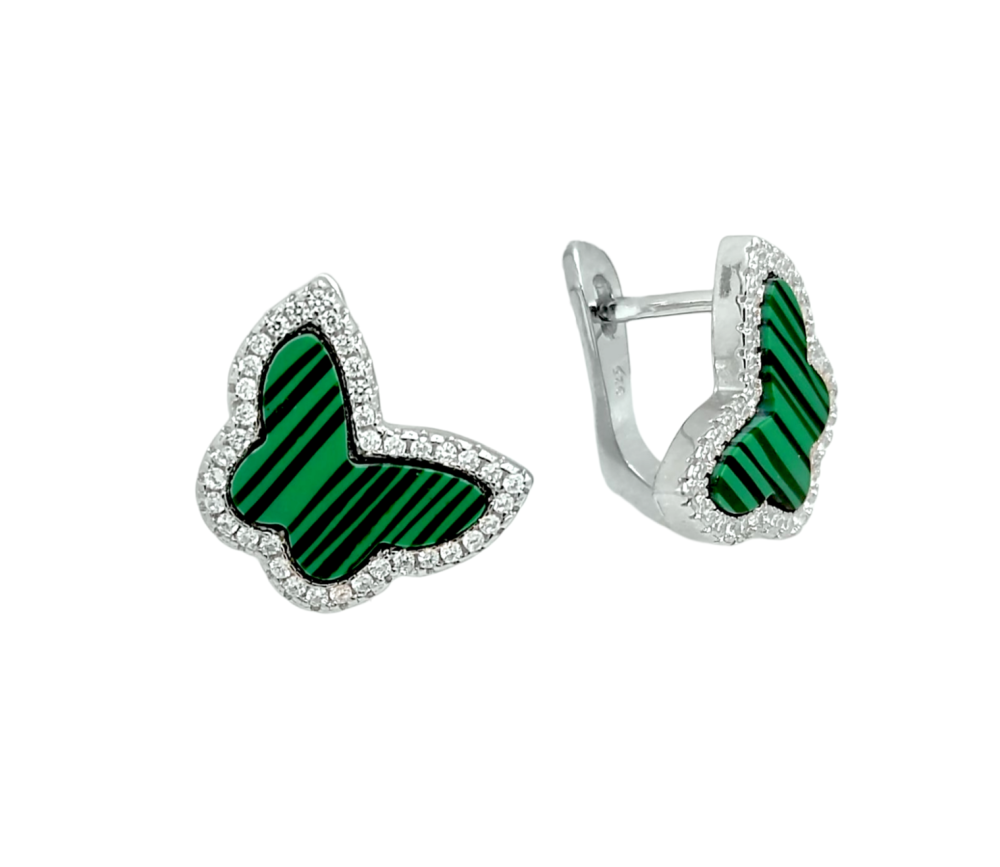 Серьги из серебра с малахитом и кубическим цирконием 26С145178 Серьги (Ag 925)