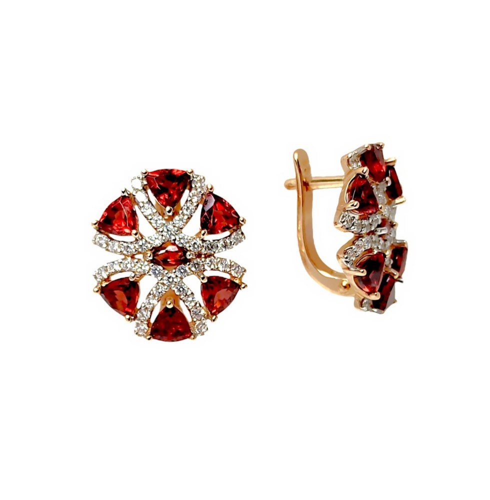 Серьги из золота с гранатами и фианитами С122-1312Гр Серьги (Au 585)