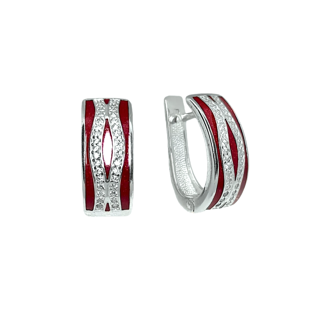  Серьги из серебра с фианитами и эмалью 911020084 Серьги (Ag 925)
