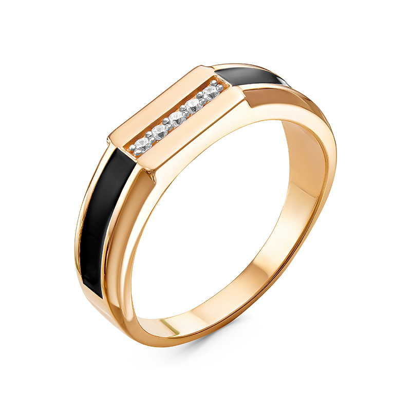 Печатка из золота с фианитами и эмалью 040259 Печатка (Au 585)