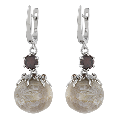 Серьги из серебра с ископаемым кораллом SE1889-1 Серьги (Ag 925)