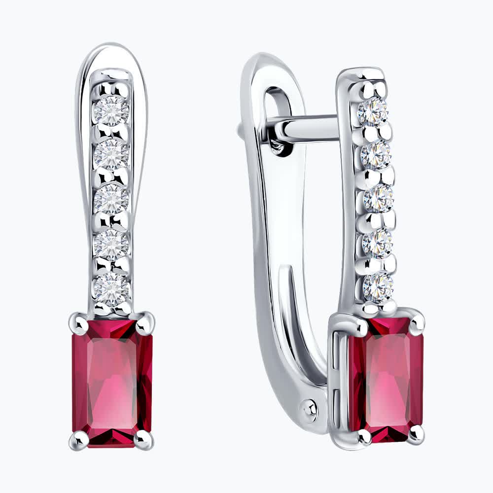 Серьги из серебра с рубинами и фианитами 64020017 Серьги (Ag 925)
